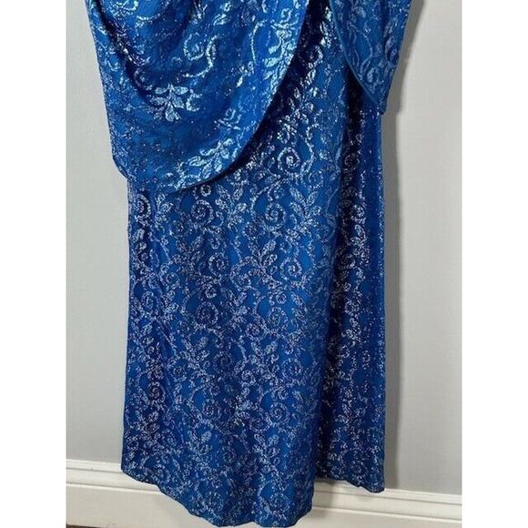 Vtg Loralie Sequined Tulip Maxi Dress Strapless Floral Sweetheart Blue Size 3/4 - Picture 4 of 14